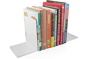 DASHER PRODUCTS Acrylic Bookends, 2 Pairs of Clear Invisible Book Ends for Shelves, 4mm Heavy Duty Non Skid Book Holders for Books, Movies, DVDs, CDs, Video Games. Book Stopper for Home, Office, Library (White)