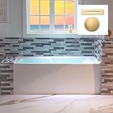 WOODBRIDGE 60" Acrylic Rectangular Alcove Soaking Bathtub in White with Left Drain, Brushed Gold pop-UP Drain Included BA6030