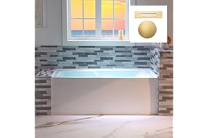 WOODBRIDGE 60" Acrylic Rectangular Alcove Soaking Bathtub in White with Left Drain, Brushed Gold pop-UP Drain Included BA6030L