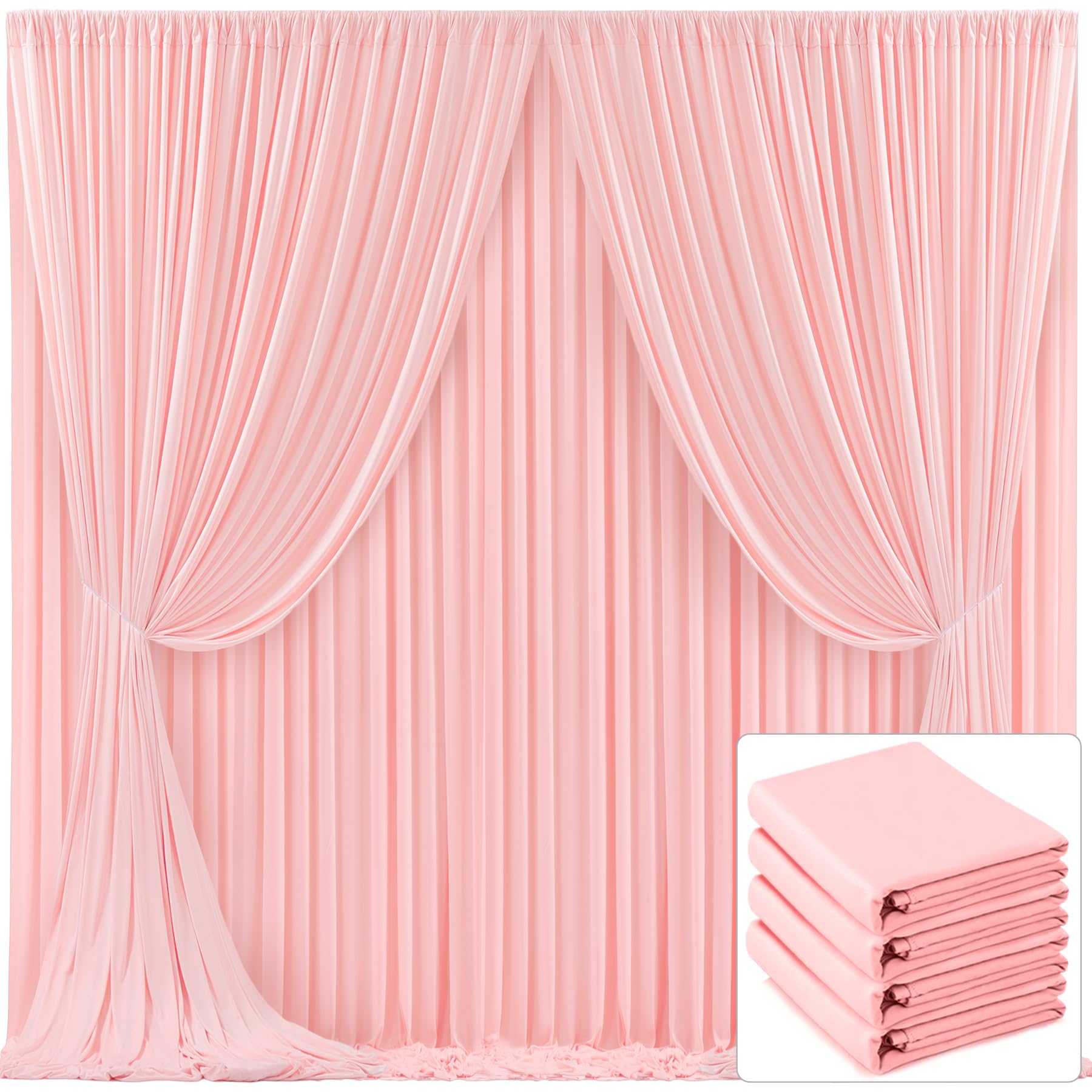 Photo 1 of 4 Panels Blush Pink Backdrop Curtain for Parties Pink Wrinkle Free 20ft x 10ft Backdrop Drapes for Baby Shower Wedding Birthday Photo Gender Reveal Photography Polyester Fabric Background Decoration