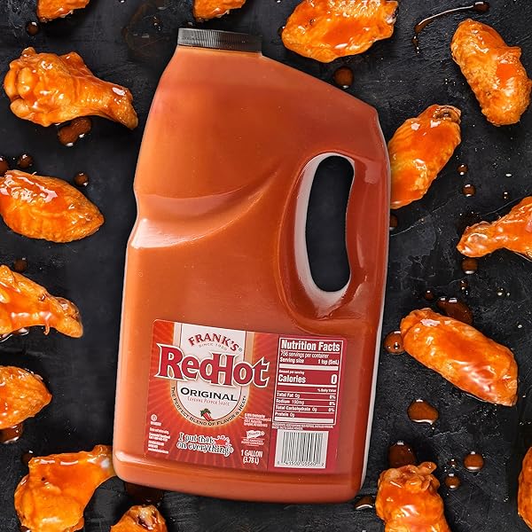 FRANKS REDHOT ORIGINAL CAYENNE PEPPER HOT SAUCE, 1 GAL – ONE GALLON BULK CONTAINER OF CAYENNE PEPPER HOT SAUCE TO ADD FLAVORFUL HEAT TO ENTREES, SIDES, SNACKS, AND MORE