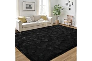 LOCHAS Ultra Soft Indoor Modern Area Rugs Fluffy Living Room Carpets for Children Bedroom Home Decor Nursery Rug 8 x10 Feet, Black