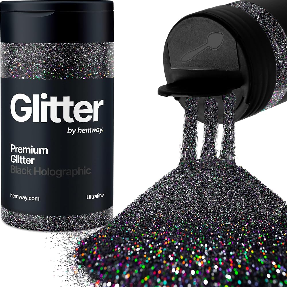 Hemway Holographic Black Glitter Shaker 130g Ultrafine 1/128" Flake