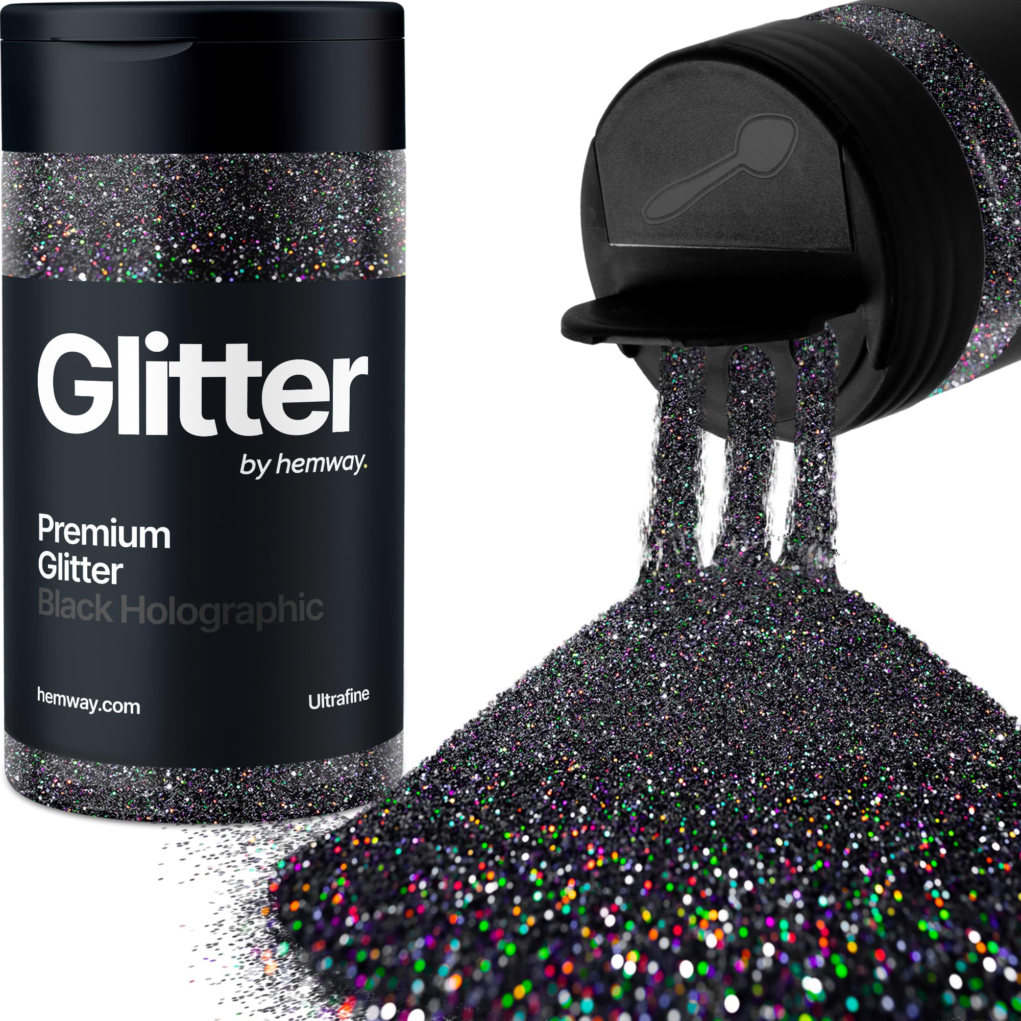 Holographic Black Glitter Shaker, 130g Ultrafine Glitter, Crafts 1/128" Metallic Flake Black Sequins, Resin & Epoxy Crafts, Decorating, Halloween, Christmas Nail, Face, Hemway