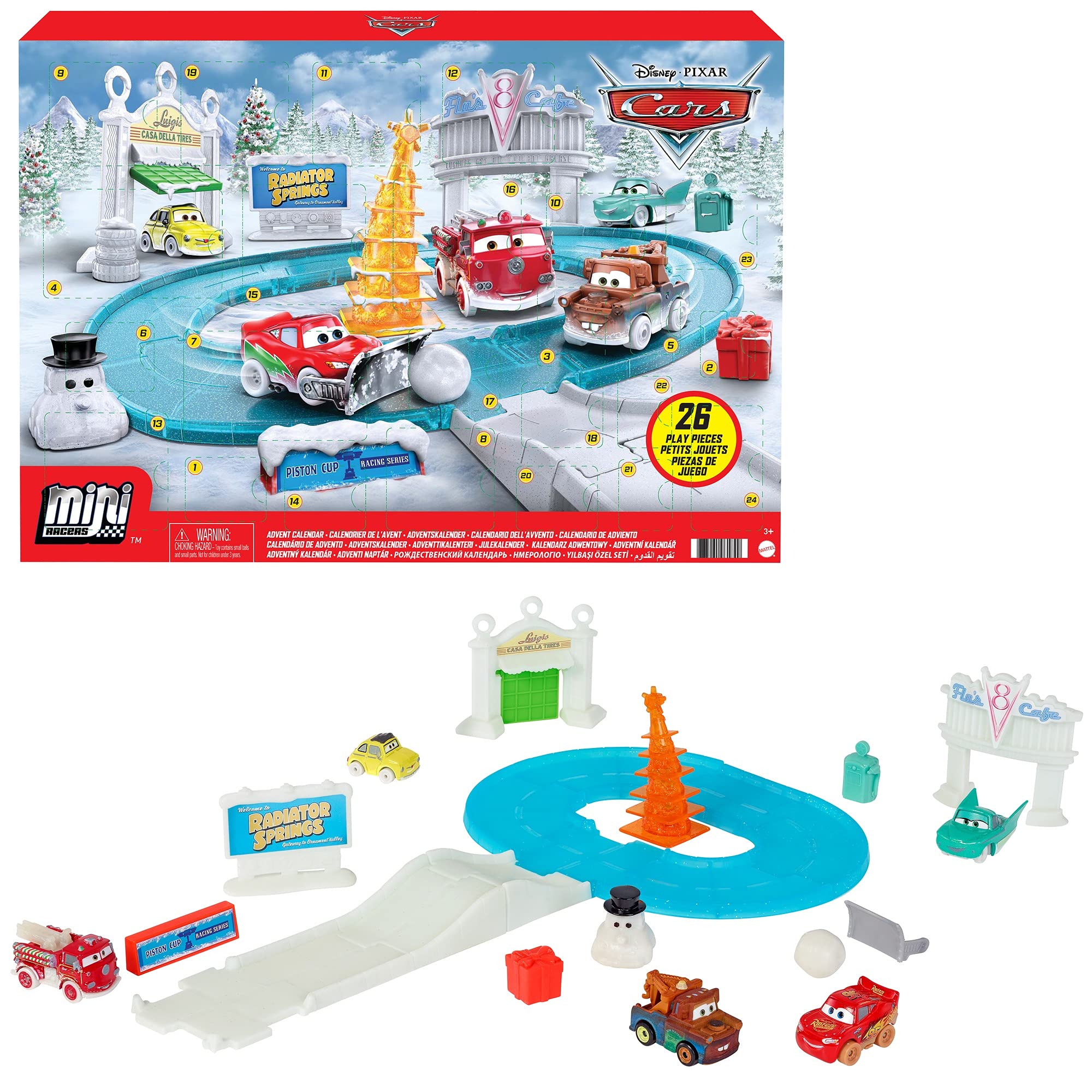 Disney and Pixar’s Cars Minis Advent Calendar Playset, One a Day Storytelling Racecar Accessories & Surprises, Holiday Gift for Kids Age 3 Years and Older, GXT25