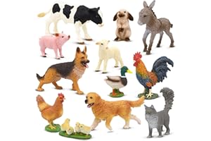 Beetots Farm Animals Toy Set, 12 Realistic Small Animal Figurines with Pets, Livestock, Poultry for Kids Ages 3+, Educational Learning Playset for Toddlers Boys Girls