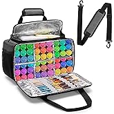Acrylic Paint Storage Case Hold up to 54 Bottles (2 oz), Paint Carrying Case with Shoulder Strap and Handle, Paint Bottle Organizer Bag with Brush Storage, Easy Cleaning Liner, Grey, Patented Design