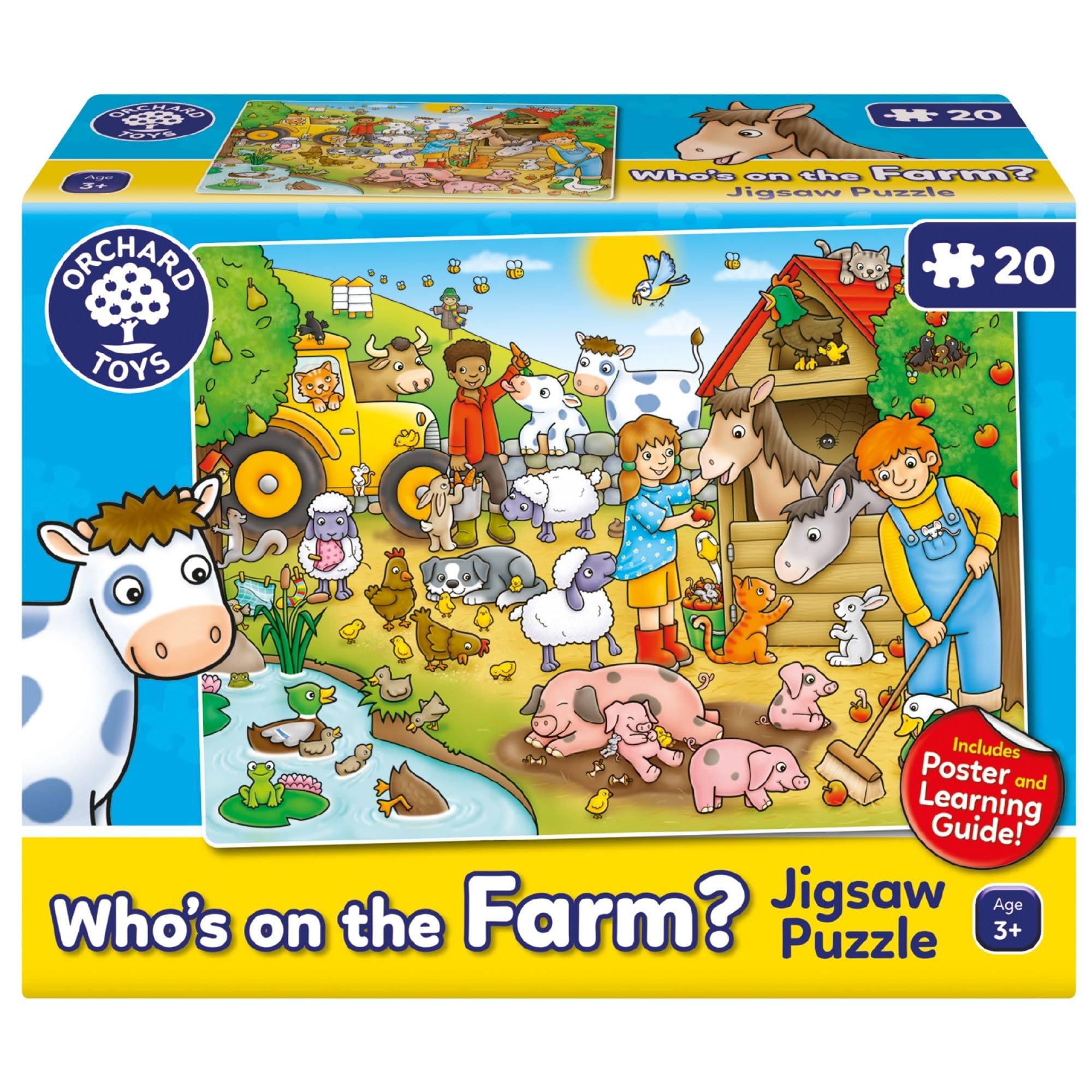 Orchard Toys Who's On the Farm? Jigsaw Puzzle, 20-Piece Farm Themed Puzzle, For Kids Age 3+, Includes Poster and Educational Learning Guide
