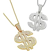 RQSP Men's Iced Out Pendant Necklace | 22 Inch Gold & Silver Cuban Link Chain with Diamond Zirconia Bling | Hip Hop Jewelry Gifts for Men/Dad