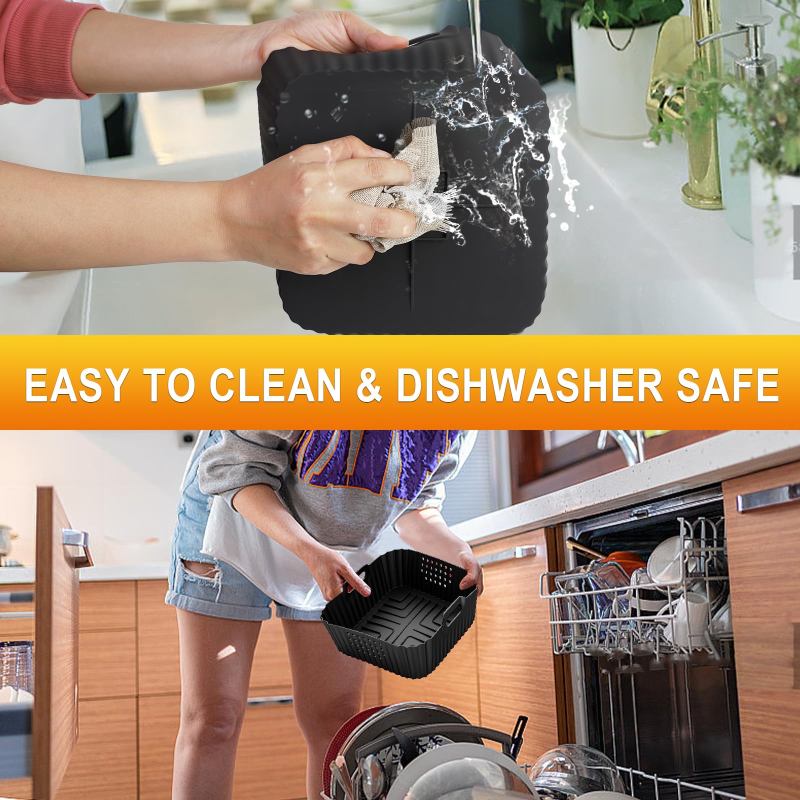 HOMELYLIFE Air Fryer Silicone Liners for Ninja AF141 AF142 5QT & AF181 6.5 QT AirFryer, Air Fryer Accessories for Cosori 5QT/6QT, 2 Pcs Reusable Square Liners for Instant 6Qt &Other 4.5-7QT AirFryer