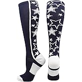 MadSportsStuff Softball Socks with Stars for Girls and Women Over the Calf Tall Socks Youth and Adult Sizes