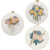 LEISURE ARTS Embroidery Kit, 3 Pc. Floral, 6" Embroidery Kit for Beginners and Adults, Cross Stitch Kits with Patterns, DIY Starter Kit for Hand Stitching Crafts