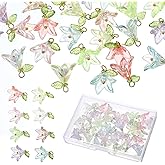 ElevateTech 32Pcs Acrylic Flower Charms, 8 Colors Floral Pendants Bulk Small Cute Acrylic Charms Pendants for Women DIY Craft Earring Keychain Necklace Supplies