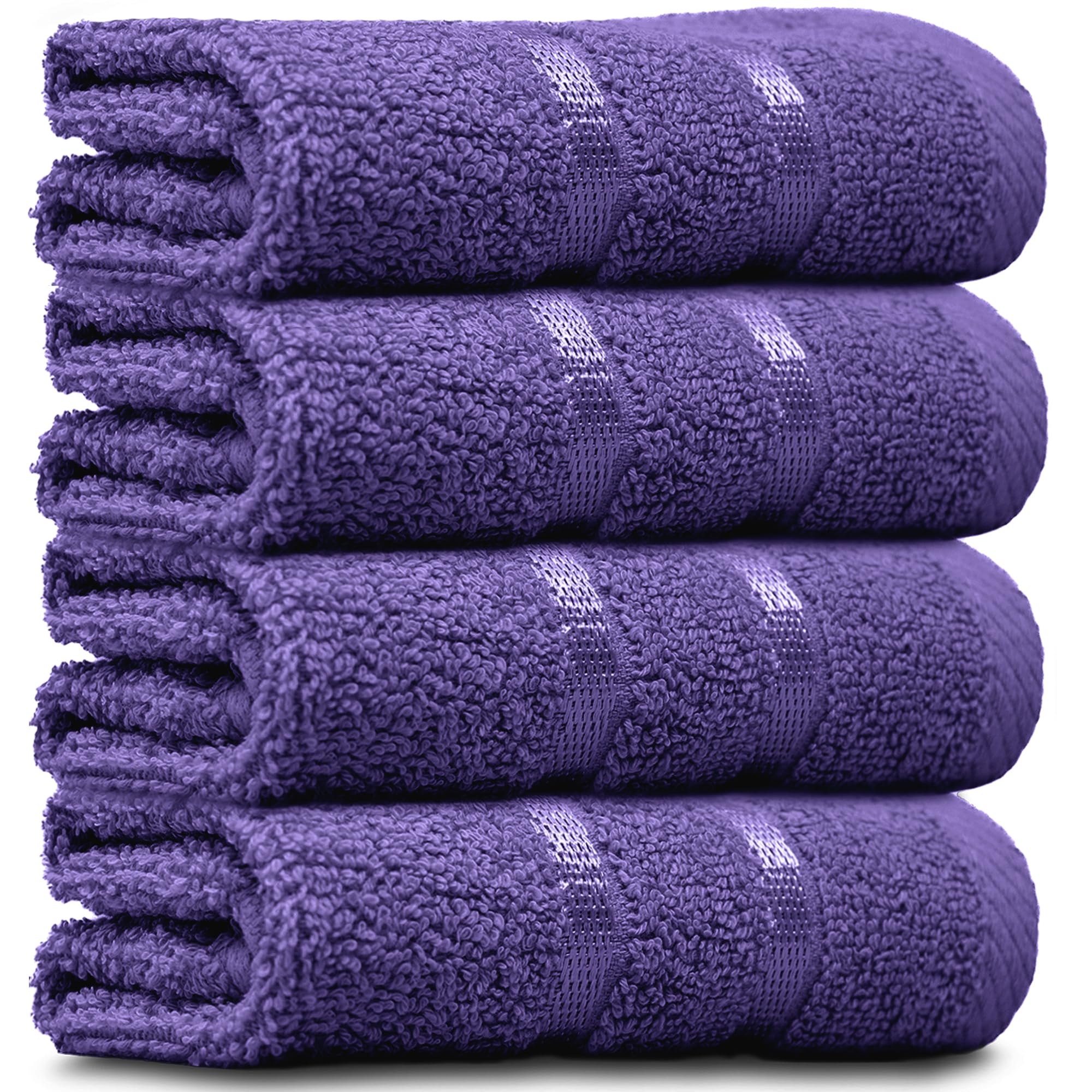 Towelogy® Luxury Egyptian Cotton Face Cloth Flannel Fingertip Towels Set 500 GSM Supersoft and Highly Absorbent Washcloths 30x30 cm (Pack 4, Plum Purple)