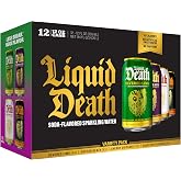 Liquid Death Soda-Flavored Sparkling Water - Fan Favorites Variety, Less Sugar*, Huge Flavor, No Caffeine, No Artificial Sweeteners, 4 Flavors: Lime, Doctor Death, Cherry, and Orange, 12 Fl Oz (Pack of 12)