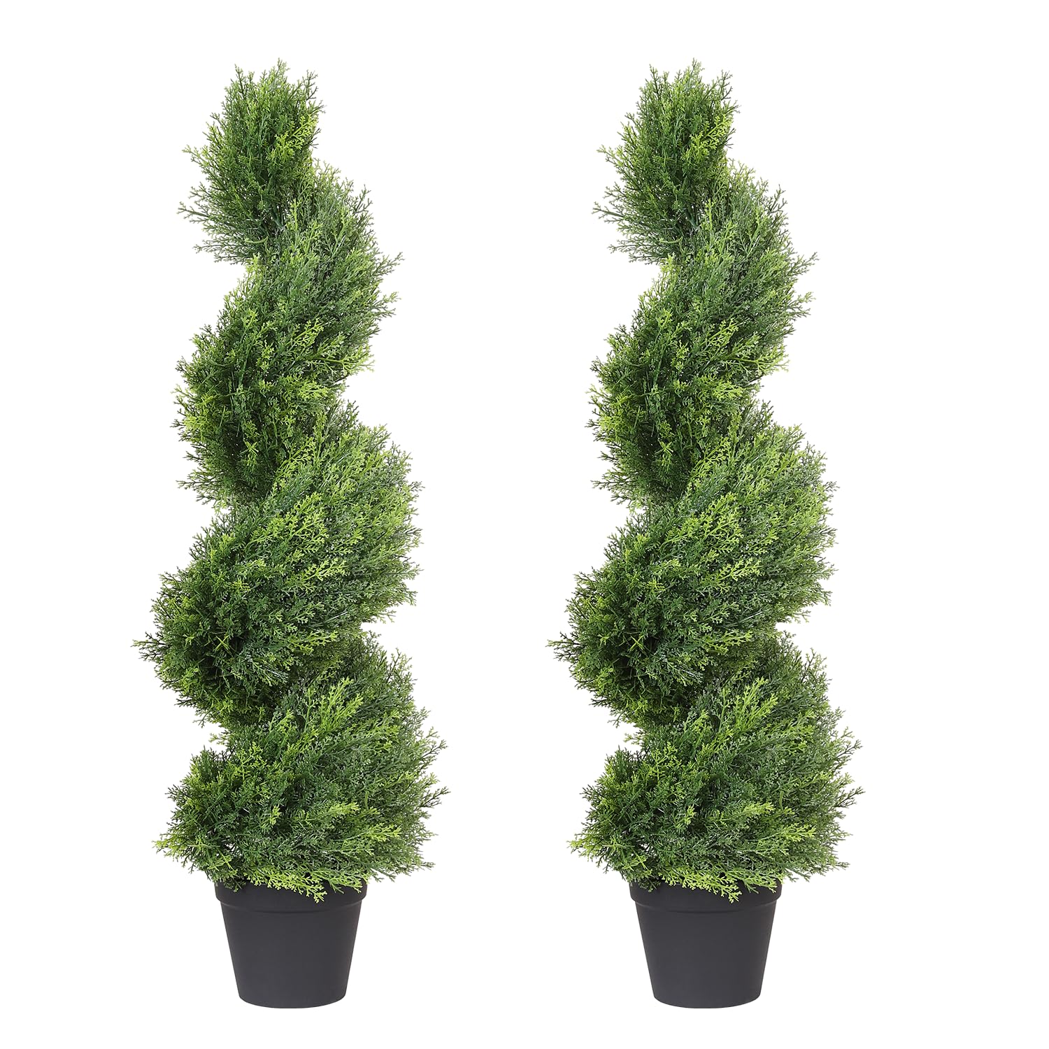 THE BLOOM TIMES 3ft Artificial Topiary Trees Set of 2, 36 inch Faux Cedar Cypress Spiral Topiary Trees Outdoor - Fake Plants for Garden Front Porch Indoor Outside Planter Decor 3 Foot