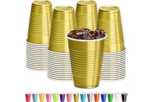 DecorRack Gold Plastic Cups, 12 oz Disposable Cups, Reusable Party Supplies (40 Count)
