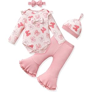 Vibebox Baby Girl Clothes Fall Winter Outfits Essentials Preemie-12 Months | Newborn Girls Long Sleeve Ruffle Romper Bell Bot