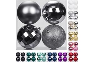 SY Super Bang 100MM/4 Large Christmas Ornaments, Christmas Ball Ornament Set for Xmas Tree, Shatterproof Decorations for Holiday, Party, Halloween, Thanksgiving, Christmas Decor - 4PCS, Grey.