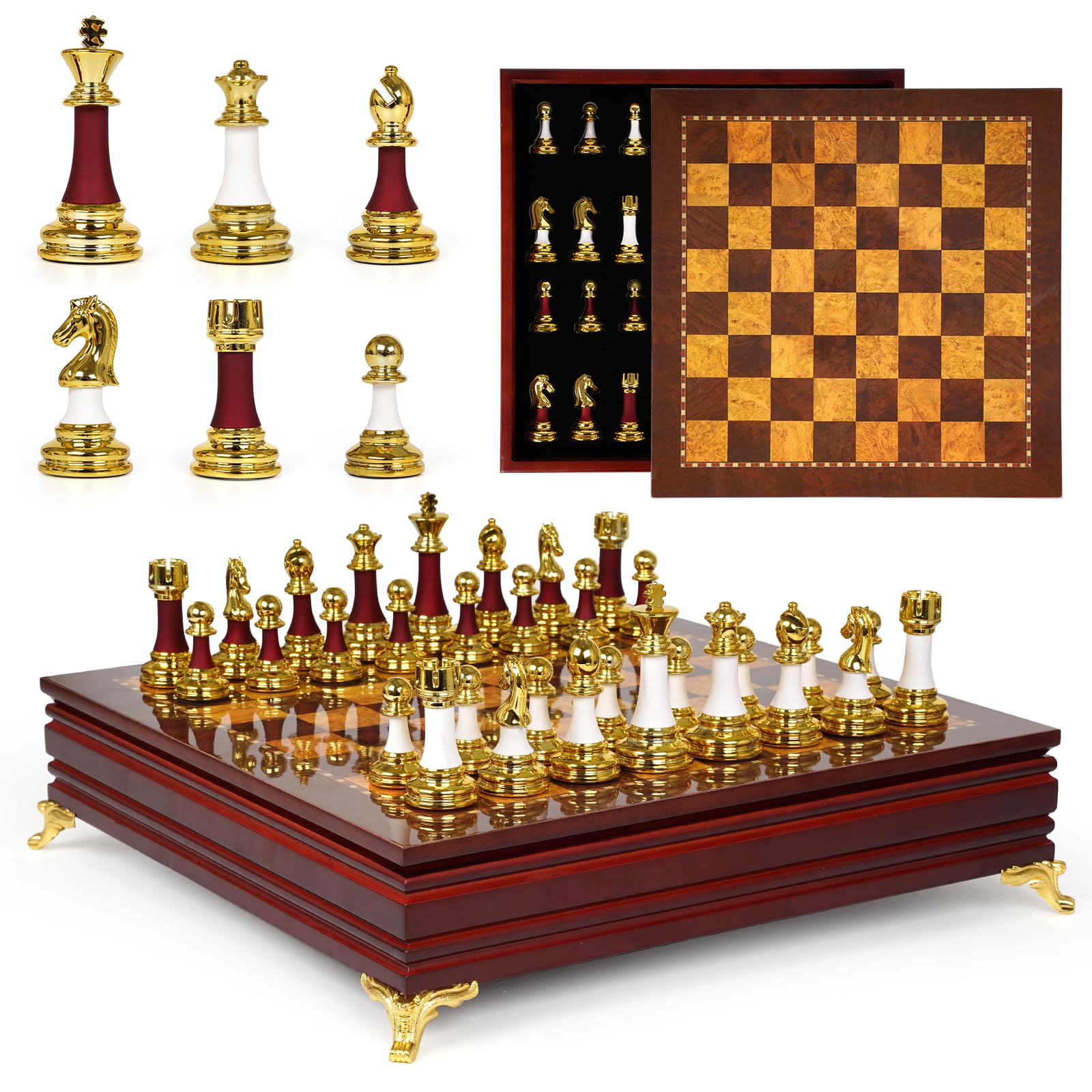Photo 1 of 15-Inch Large Chess Set for Adults and Kids – Weighted Zinc Alloy & Acrylic Chess Pieces with Wooden Chess Board, Premium Classic Board Game for Home, Office, Family Game Night & Gifts