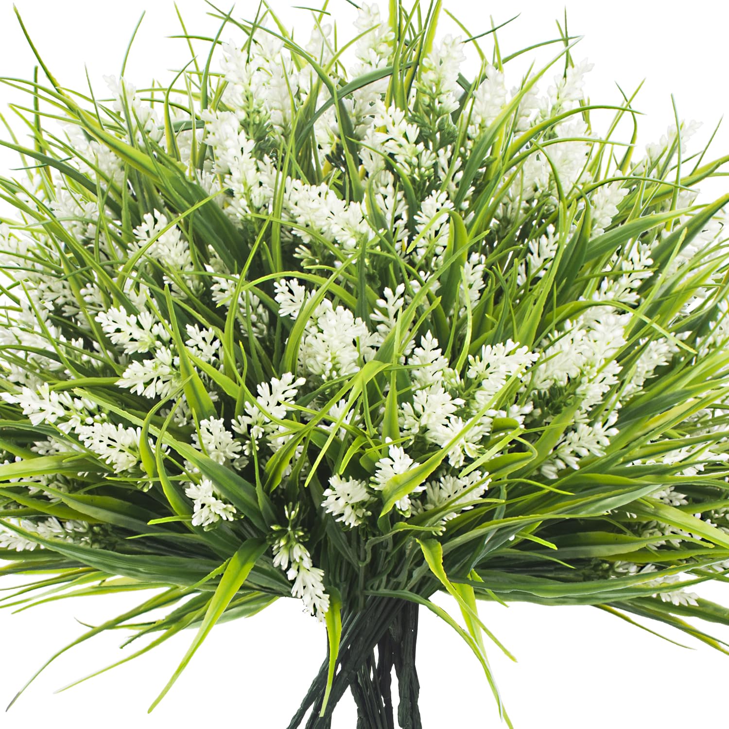 Photo 1 of 20 Bundles Artificial Plants Outdoor Fake Monkey Grass with Flowers (White)