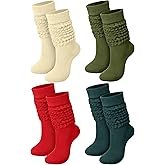 Janmercy 4 Pairs Slouch Socks for Women Bulk Boot Stacked 80s 90s Neon Slouch Knit Scrunchie Winter Warm Socks