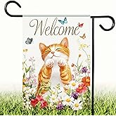 BlissYard Welcome Spring Garden Flag Cute Orange Cat Welcome Garden Flag 12x18 Inch Double Sided Yard Flags Spring Outdoor Decorative Flags for Lawn Patio Porch Farmhouse