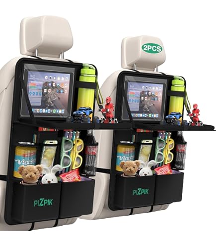 Backseat Organizer-Car Seat Organizer For Kids Car Kick Mat Seat Back Protector Back Seat Car Organizer Over The Seat Protector Back Of Driver Seat For Kid Snacks, Toys, Travel Accessories, 2 Pack