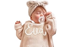 GELLEDI Personalized Baby Knit Sweater, Custom Baby Sweater with Hand Embroidered Name, Customized Unique Gift for Toddler