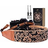 Padwa Lifestyle Cork Camera Strap - 2" Top Layer Cowhide Head Camera Straps for Photographers,Natural Log Crackle Art Print Style,Soft Chamois Velvet Padded Strap Quick Release fits All Cameras
