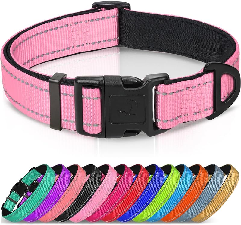 Joytale Reflective Dog Collar XS Pink Neoprene Padded Adjustable Neck 20-28cm