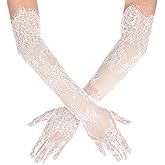 LIQWEI 1 Pair Women's Long Lace Floral Gloves, White Gloves Laces Sheer Mesh Princess Glove, Long Lace Dress Glove For Tea Party Wedding Engagement Cocktail Cosplay Masquerade