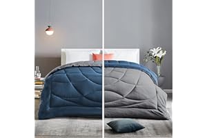 SLEEP ZONE Reversible Queen Size Cooling Comforter, Soft Breathable Bedding Down Alternative Comforter Warm for All Seasons, A Side Navy + B Side Grey