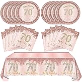 41PCS 70th Birthday Decorations for Women Rose Gold Happy 70 Birthday Party Decor Including 70th Birthday Plates Napkins Tablecloth Set For Girl Ladies Women 1956 Party Supplies