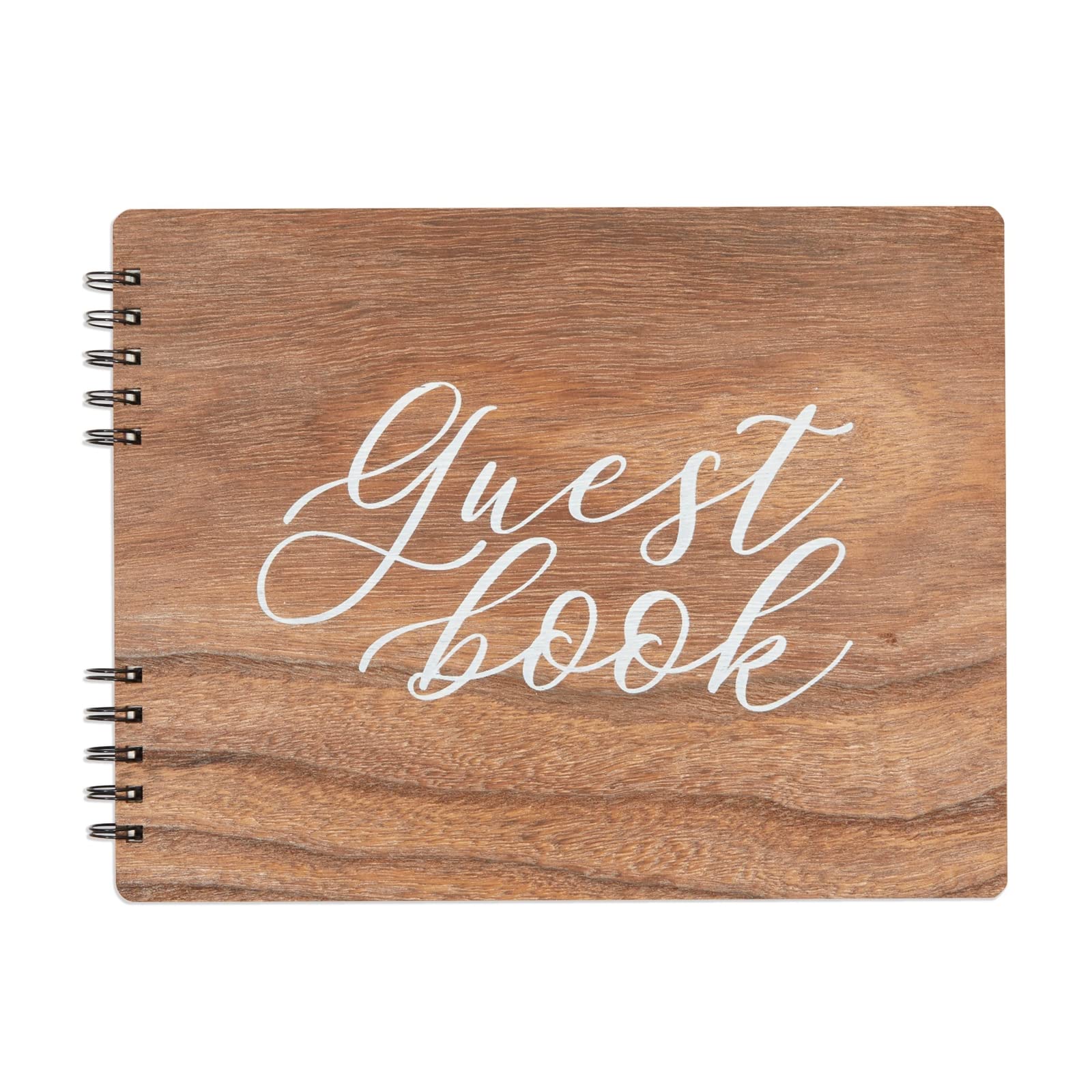 Photo 1 of Paper Junkie Rustic Wooden Guest Book for Party - 112 Pages, 11.25 x 8.75 in Brown Wood Cover - Wedding & Baby Shower Guest Book Sign in