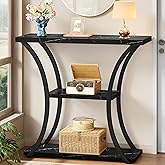 Hoctieon 3 Tier Console Table with Open Wood Shelves, Decorative Entryway Table with Curved Metal Frames, Narrow Sofa Table f