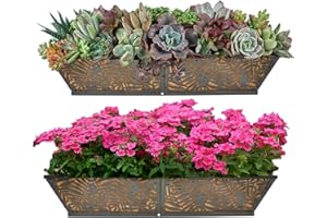 SALMOPH Window Railing Planter with Coco Liner, Flower Boxes for Deck Railings 24inch 2packs, Balcony Planter for Outdoor Porch Fence Patio Rail