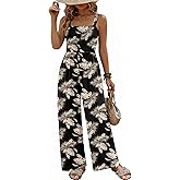 Ekouaer Women's Casual Loose Jumpsuits One Piece Sleeveless Overalls Printed Long Pant Romper Fashion Boho Jumper with Pocket