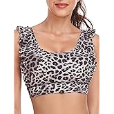 RELLECIGA Women's Ruffle Scoop Neckline Sports Bra Fitness Support Workout Bra Yoga Bra Tops