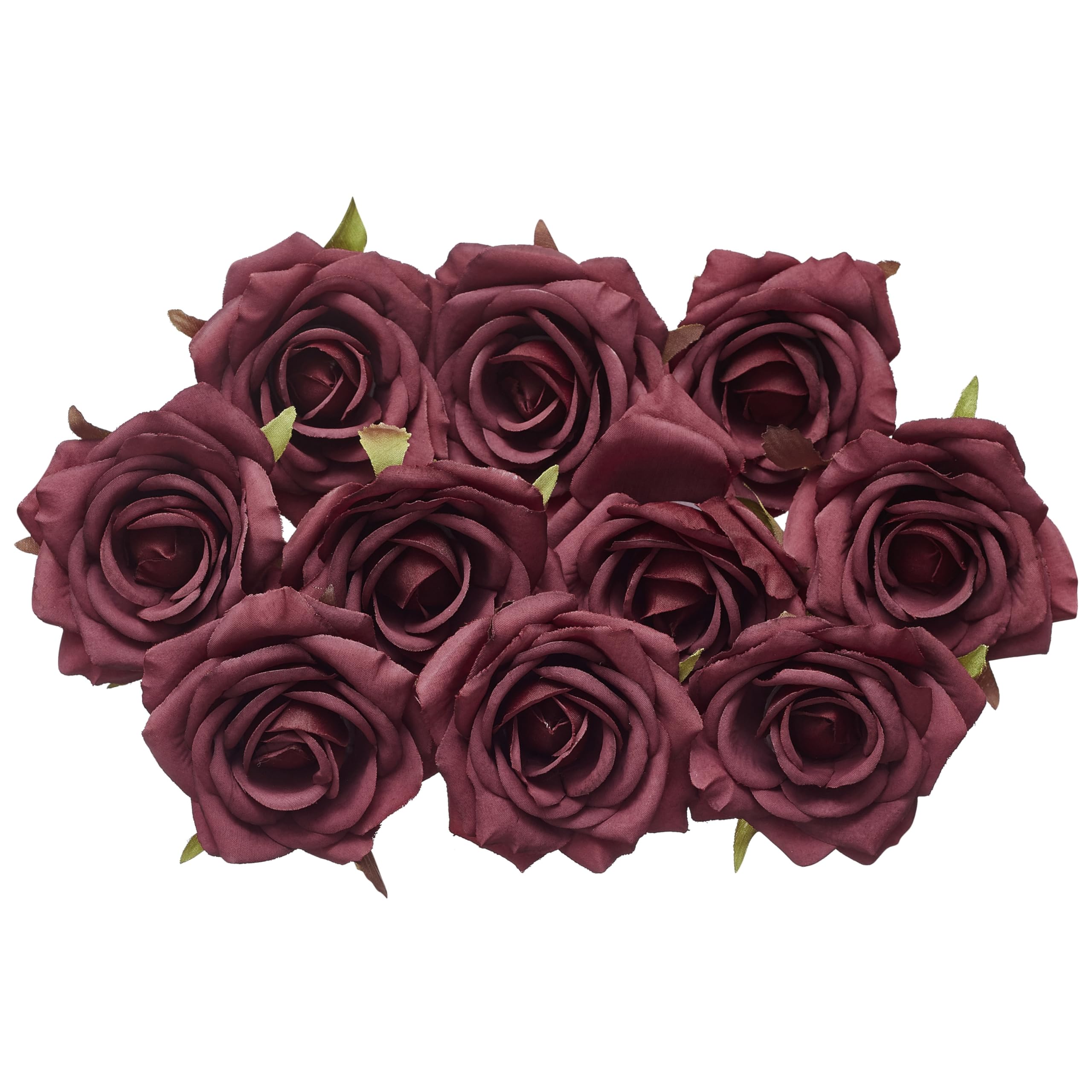 The Baked Studio - 10 Pieces Artificial Flower Silk Rose Head Realistic Flowers for DIY Wreath Craft Cake Living Room Home Wedding Accessories and Decoration (BURGUNDY) — image 1