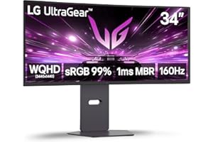 LG 34G600A-B 34-inch Ultragear WQHD (3440 x 1440) Curved Gaming Monitor 160Hz, AMD FreeSync Premium, HDR10, Built-in Speaker, Reader Mode, HDMI 2.1, DisplayPort, Tilt/Height/Swivel Stand, Black