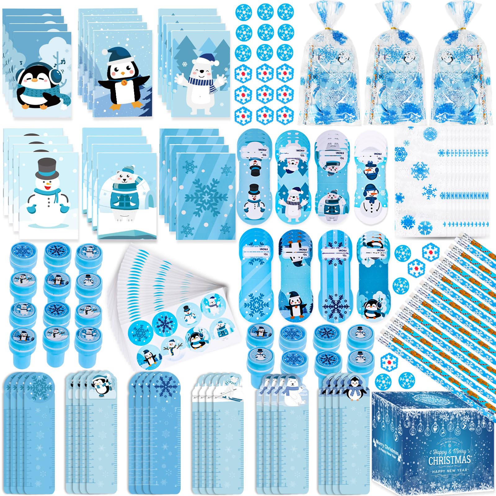 Photo 1 of 192PCS Winter Stationery Party Favors-24 Pack Christmas Stationery Set, Bulk Winter Themed Stationery Treat Bags, Birthday Supplies for Stocking Goodie Bags Stuffer Exchange School Games Prizes