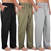 Wenouy 3 Pack Men's Cotton Pajama Pants Soft Pjs Lounge Bottoms with Pockets & Elastic Waist Sleepwear for Men