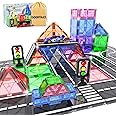 Magnetic Tiles Road Set with Car Kits, Magnetic Building Blocks Sensory Toys for Kids Ages 3-5 4-8, STEM Educational Toddlers Toys, Ideal Birthday&Christmas Gifts for 3+ Years Old Boys and Girls