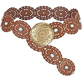 SUOSDEY Wide Western Disc Belt with Turquoise Women Cowgirl Cowboy Boho Country Leather Belts for Jeans Dress, Width 2.36"