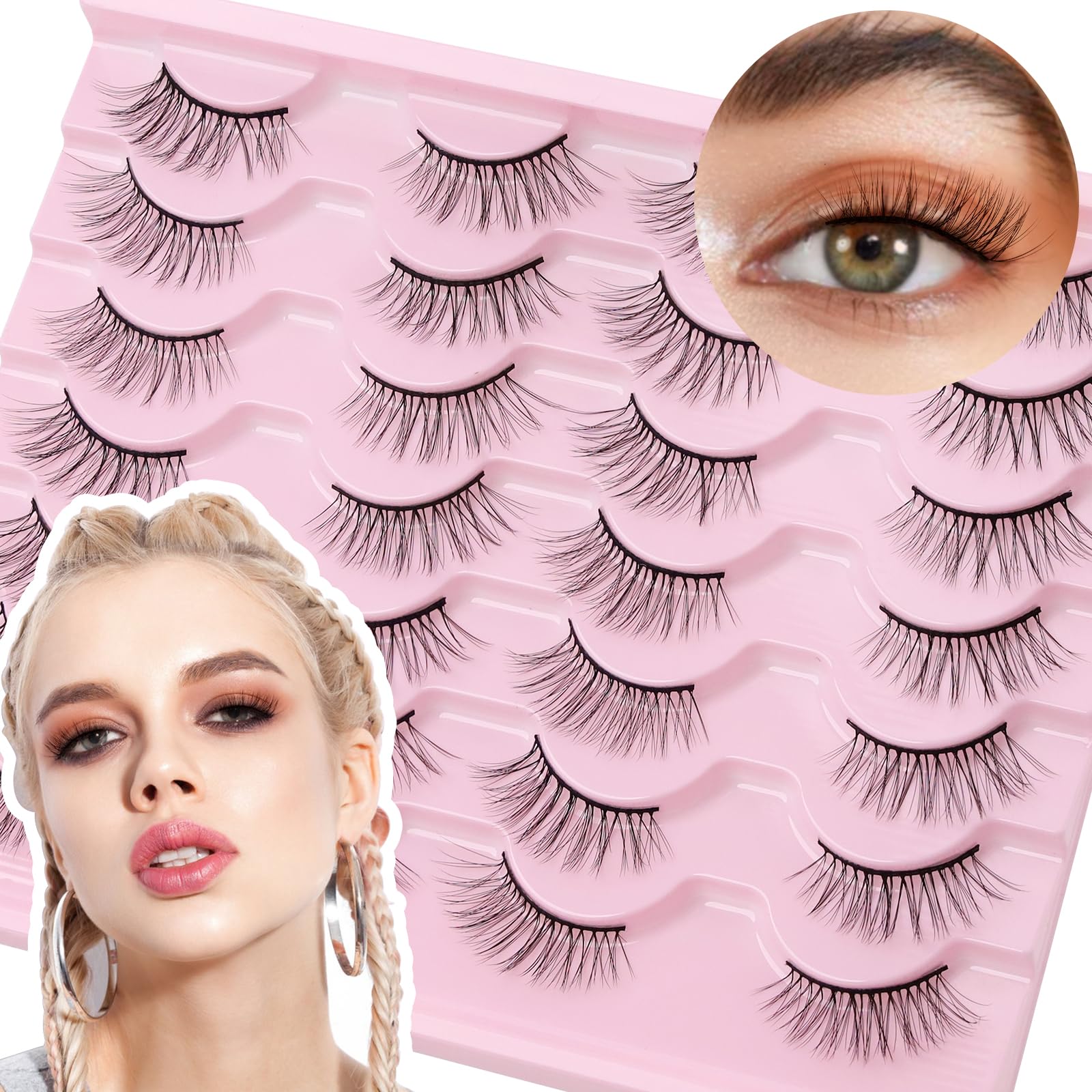 Half Lashes Natural Looking 3/4 False Eyelashes 14 Pairs Cat Eye Lashes Accent Eyelashes 3D Multi-layers Wispy Natural Half Fake Lashes Set By EMEDA (W25)