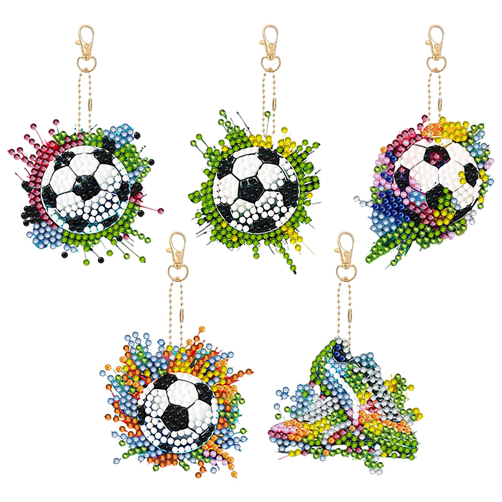 aupawdy 5 Pcs Football Diamond Pasted Painting Keyrings, 5D DIY Diamond Painting Keychain, Diamond Art Keyrings for Kids, Rhinestone Arts Painting Pendants Keychains for Kids Bags Decor (D)
