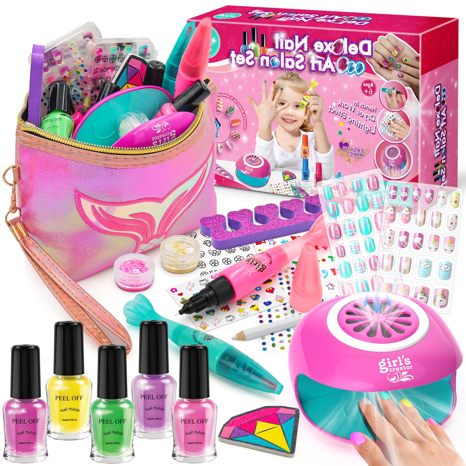 Dkinghome Girls Nail Art Kit Kids,Girl Toys Nail Polish Set Kids Girls Toys Age 6 7 8 9 10 11 12, Kids Gifts for Girl, Christmas Birthday Party Present Gifts