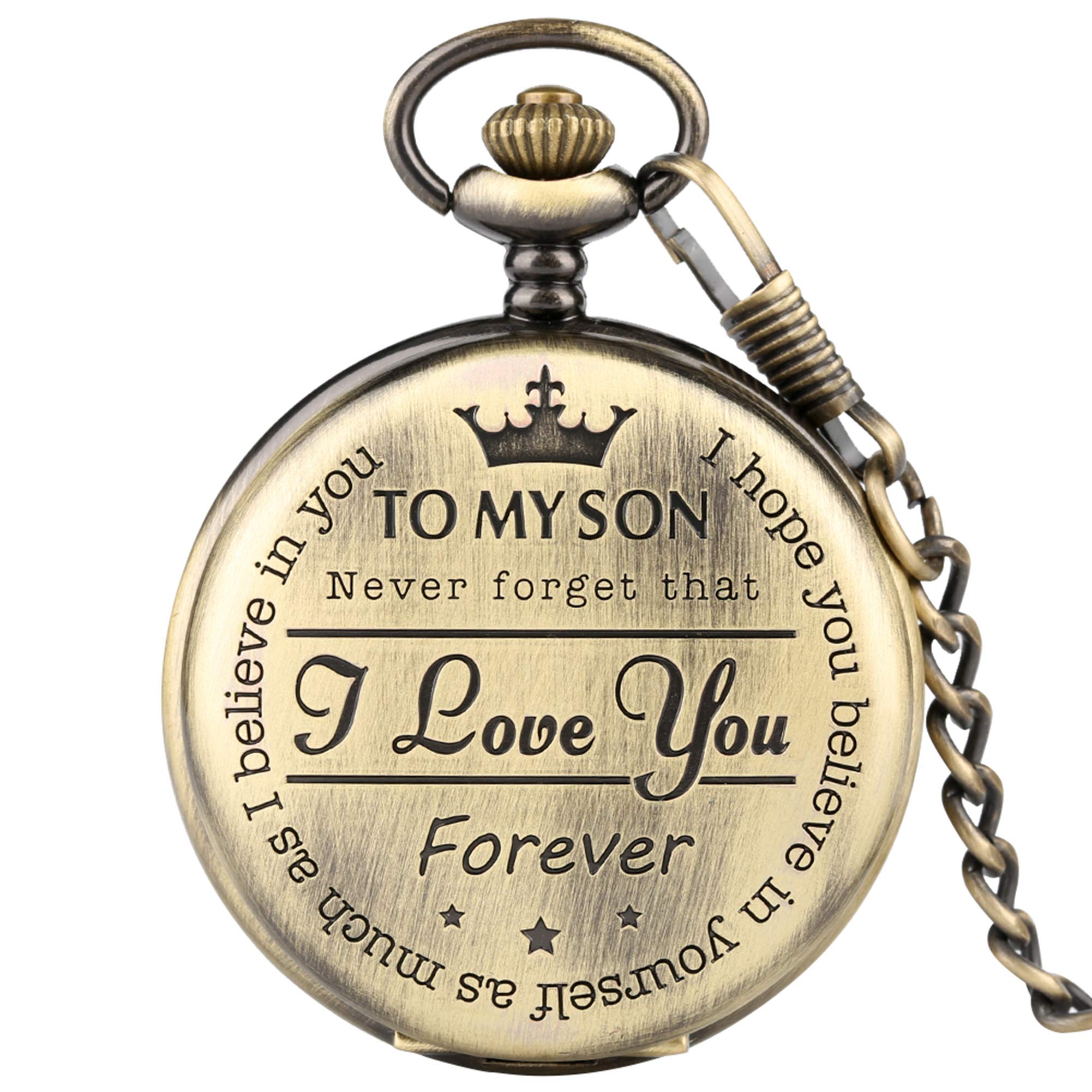 CokinkiDs to My Son Pocket Watch for Boy Kids Roman Numbers Display Chain Necklace Pendant The Greatest Dad to My Son Fob Watch Birthday Xmas Gift with Box