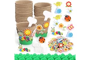 Ayfjovs Garden Paper Pot Craft Kit 30 Pack Flower Plant Spring Craft with 120 PCS Adhesive Foam Stickers and 30 PCS Plastic Plant Labels for Kids Science, Classroom Decoration